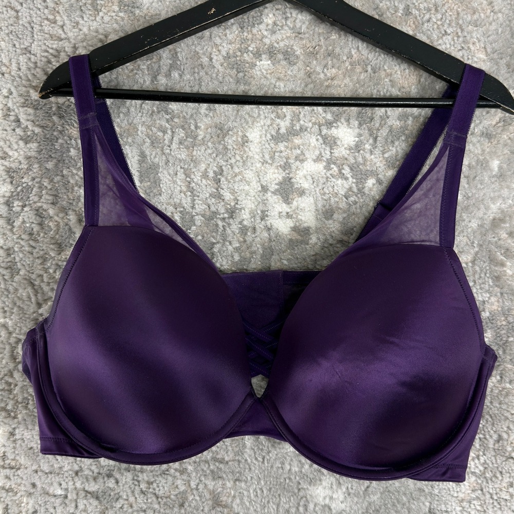 Torrid Plus Size 46D Lace Up Mesh Push Up Underwire Bra Purple Sleeveless Women